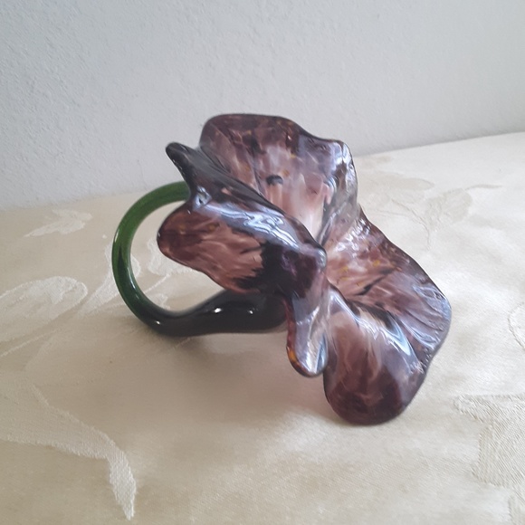 Deep Dark Purple Blown Glass Flower Sculpture USA - Picture 8 of 10
